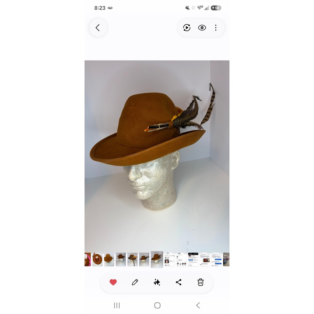 Frank Olive Neiman Marcus Vintage Wool Felt Feather Fedora Hat Brown Excello
